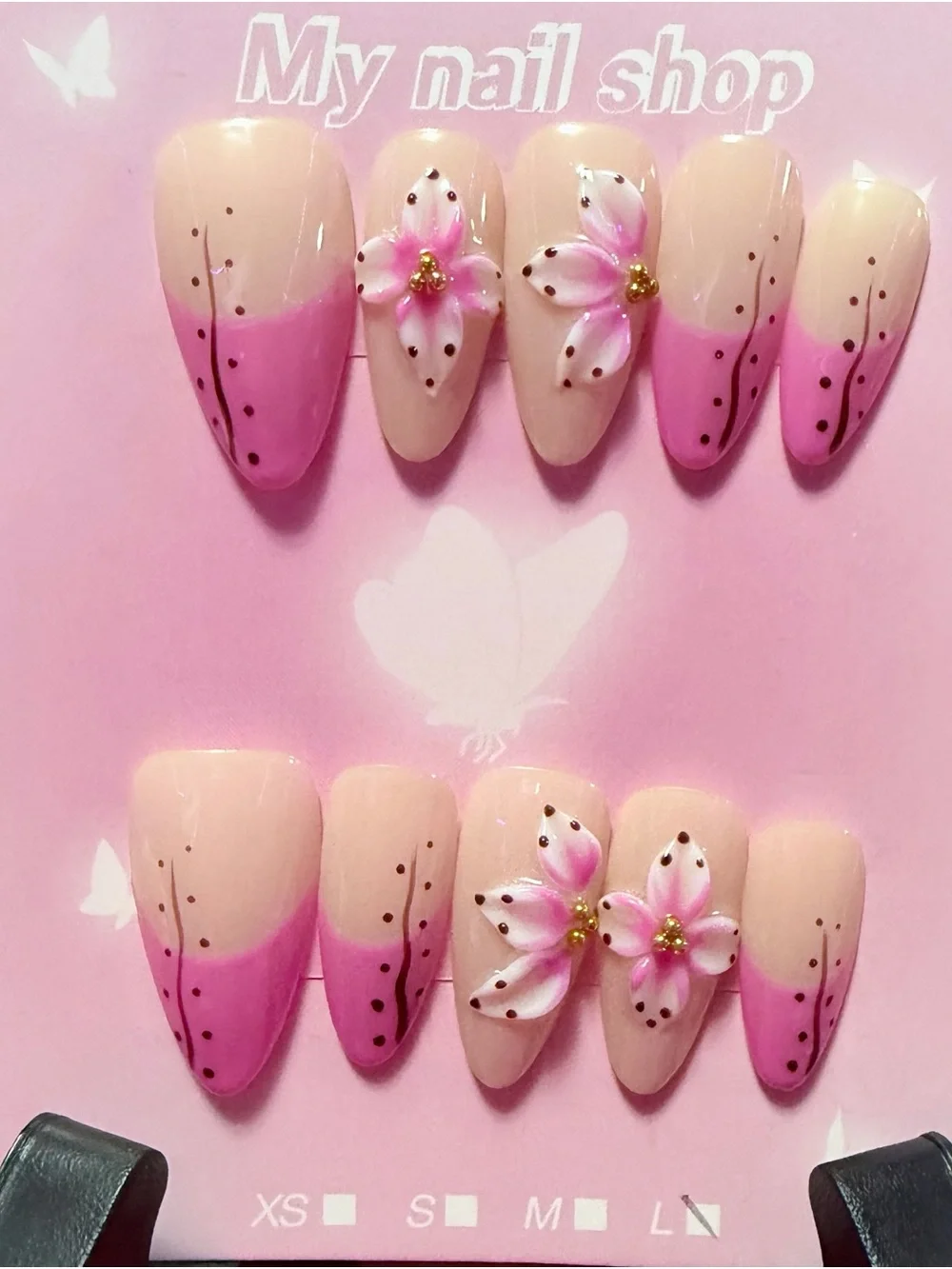 Pink Floral French Press-On Nail Set